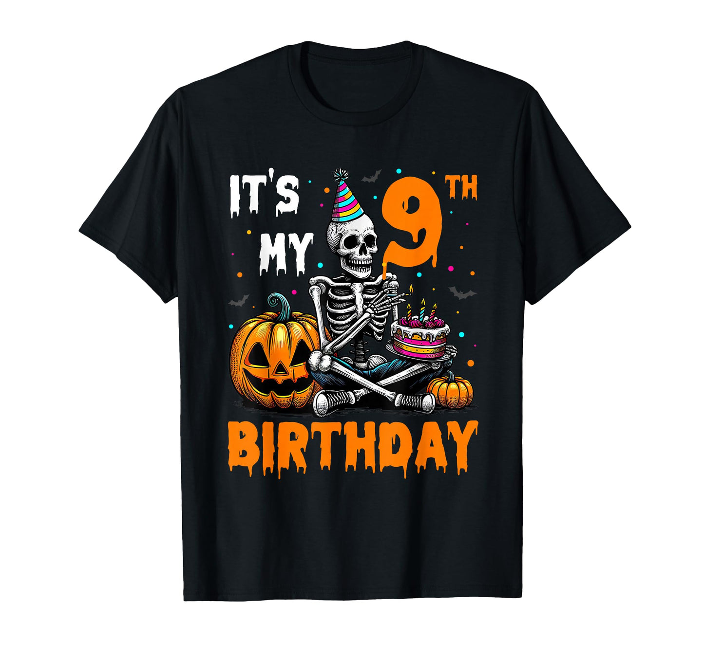 Skeleton 9th Birthday Halloween Party Kids 9 Years Gift T-Shirt
