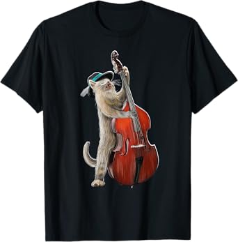 Bass Cat Stand Up Upright Double Bass Guitarist Guitar Cute Men Women Girls Kids T-Shirt