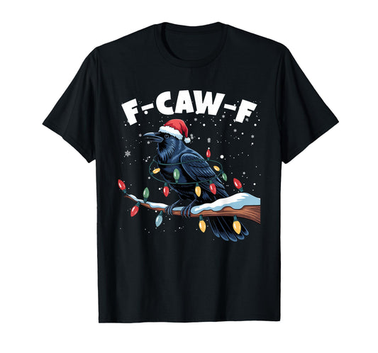 Crow F-CAW-F Black Bird Gothic Christmas Lights Santa Hat T-Shirt