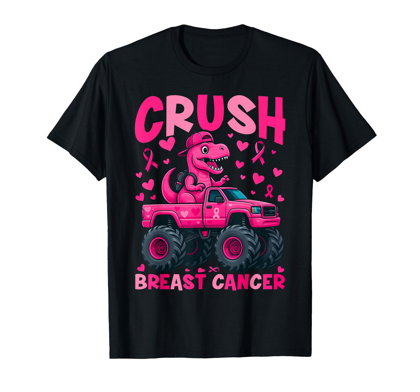Crush Breast Cancer Awareness Monster Truck Dinosaur Boy Kid T-Shirt
