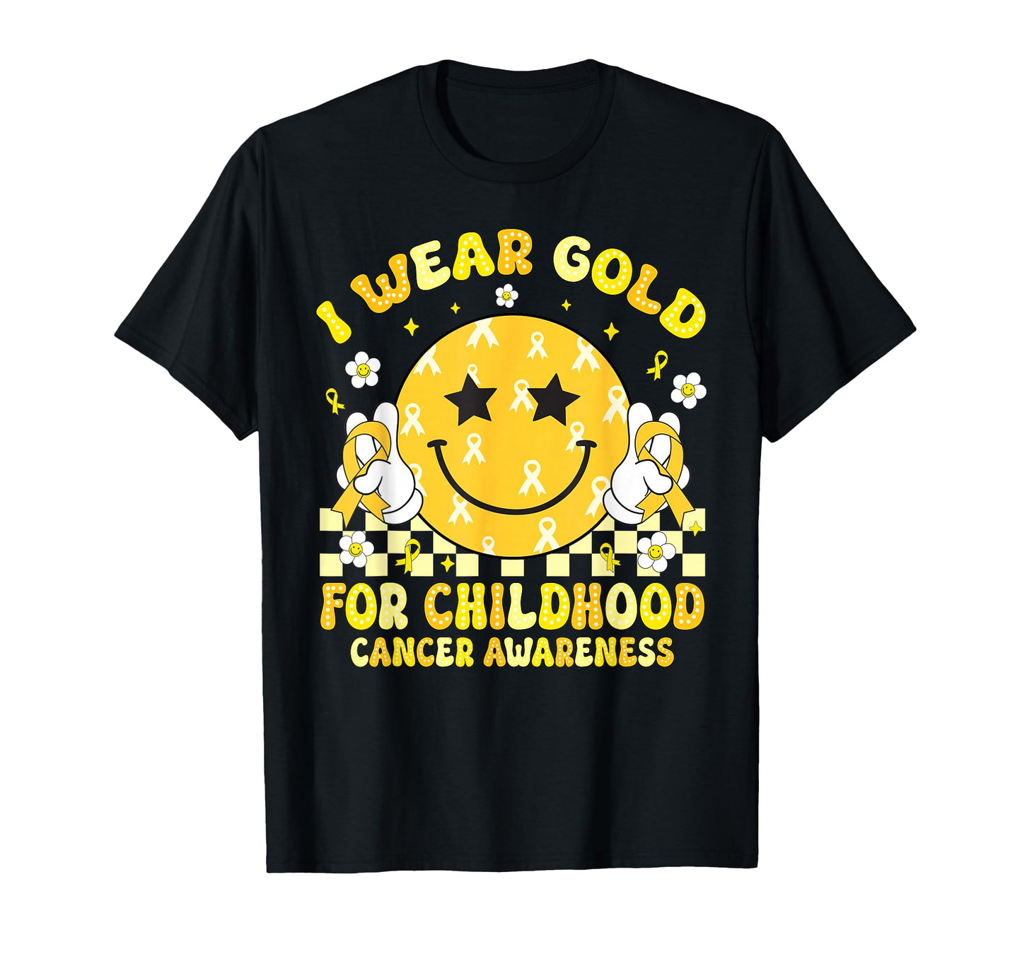 Retro I Wear Gold for Childhood Cancer Awareness Gold Ribbon T-Shirt