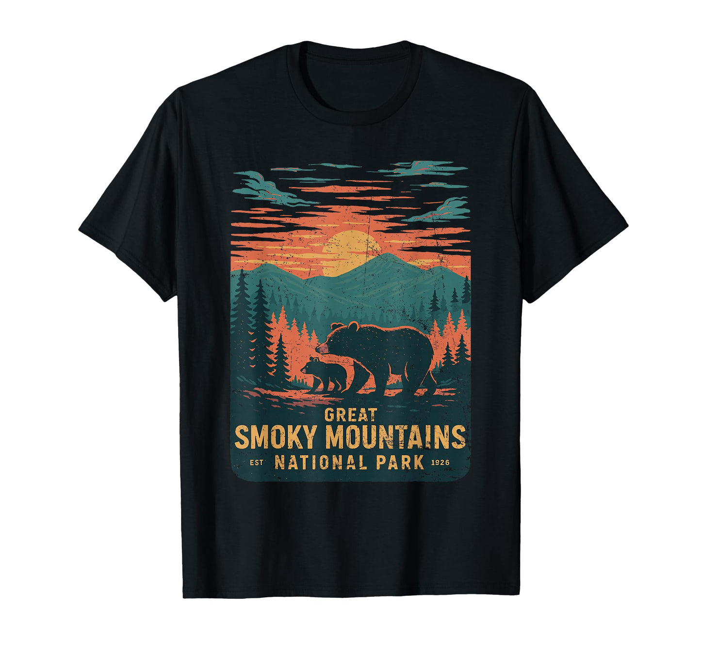 Great Smoky Mountains Bear Nature Retro Sunset T-Shirt