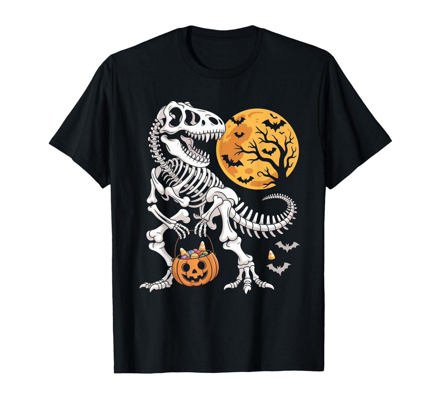 Halloween Boys Dinosaur Skeleton T rex Scary Pumpkin Spooky T-Shirt