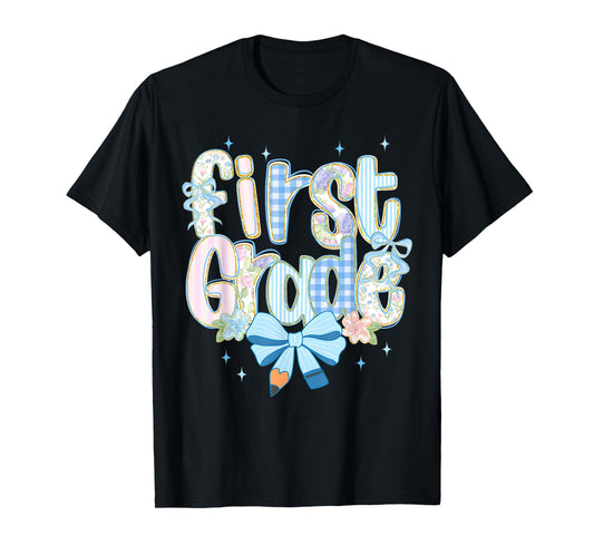 Cute Floral Preppy First Grade Back To School Teacher Girl T-Shirt