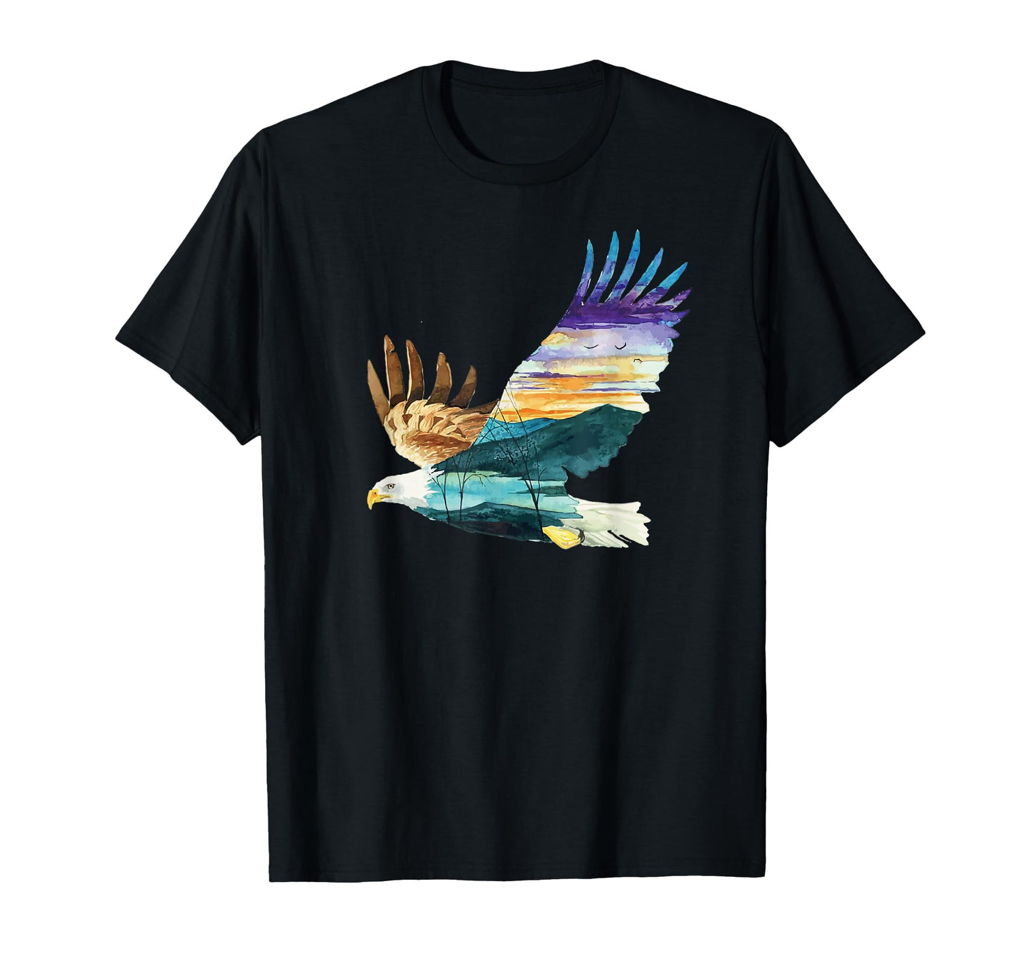 Flying Bald Eagle Mountain Sky Scenary Silhouette T-Shirt T-Shirt