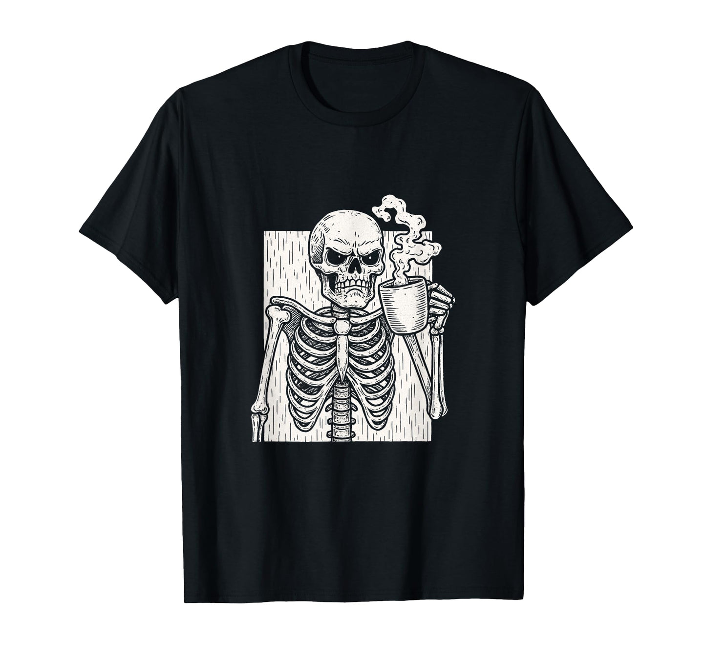 Coffee Drinking Angry Skeleton Skull Halloween T-Shirt