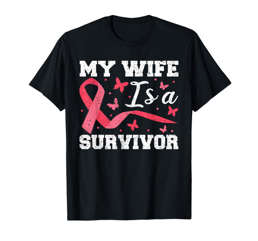 My Wife Is A Survivor Tshirt, Breast Cancer Husband Support T-Shirt