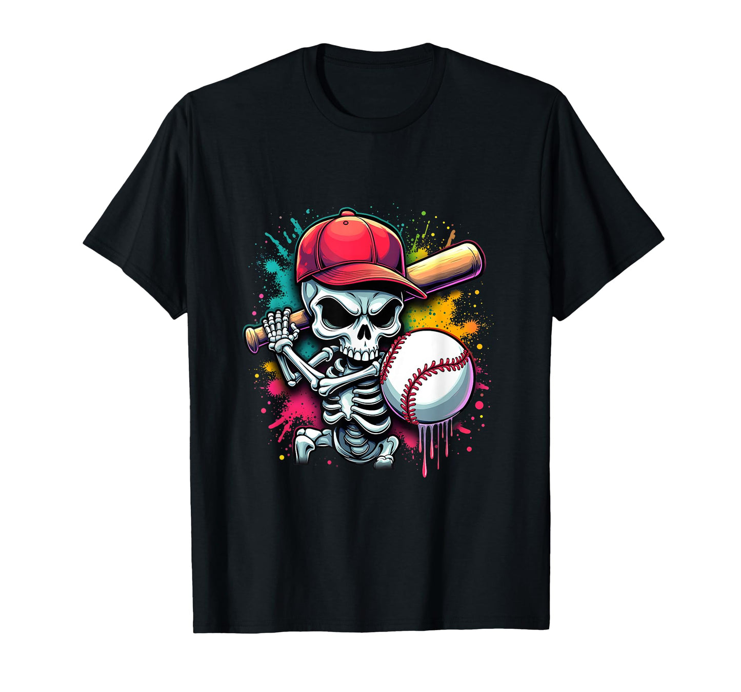 Skeleton Baseball Batter Halloween Cool Sports Fan Men Boy T-Shirt