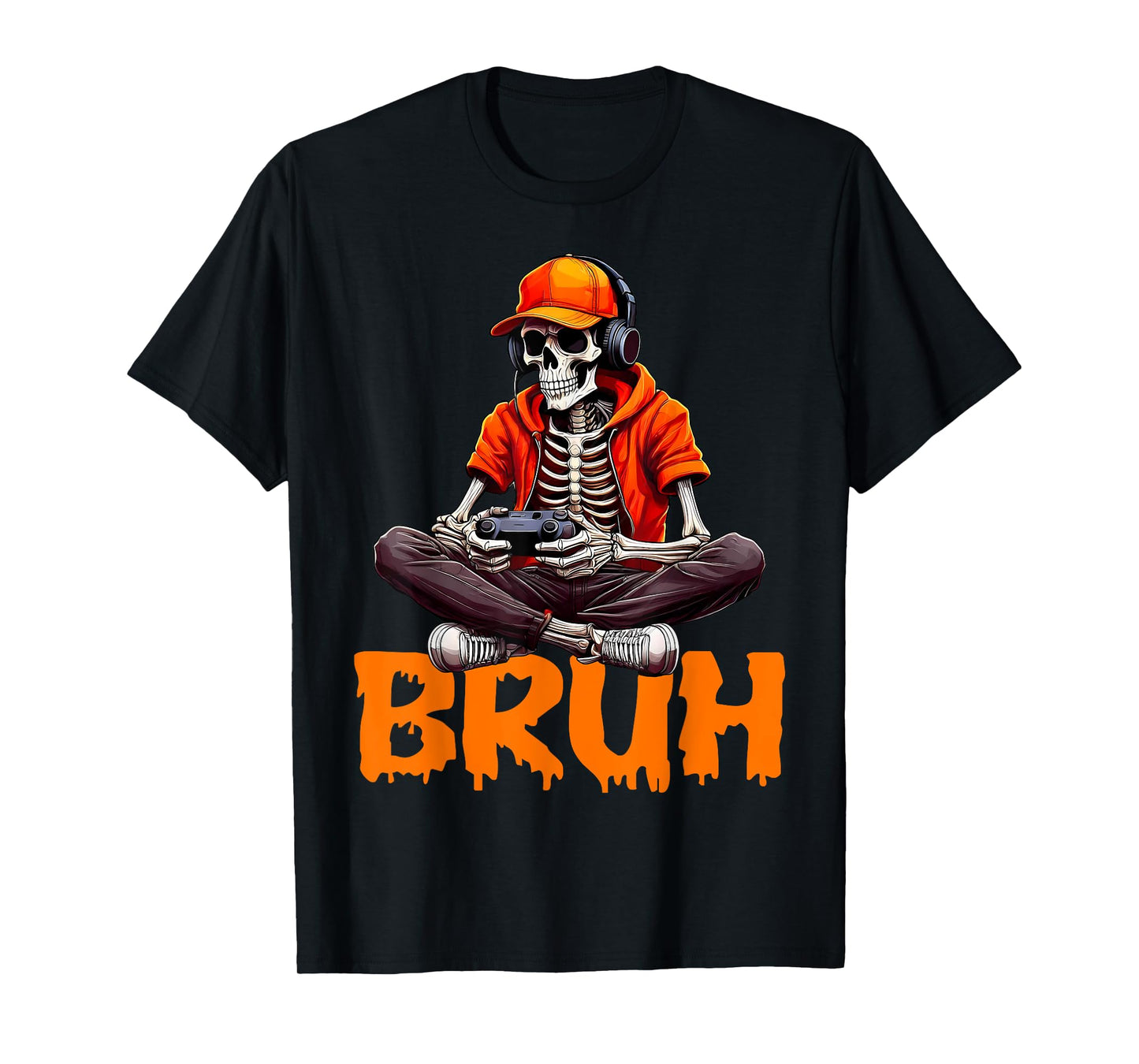 Bruh Halloween Boys Kids Gamer Mens Skeleton Video Gaming T-Shirt