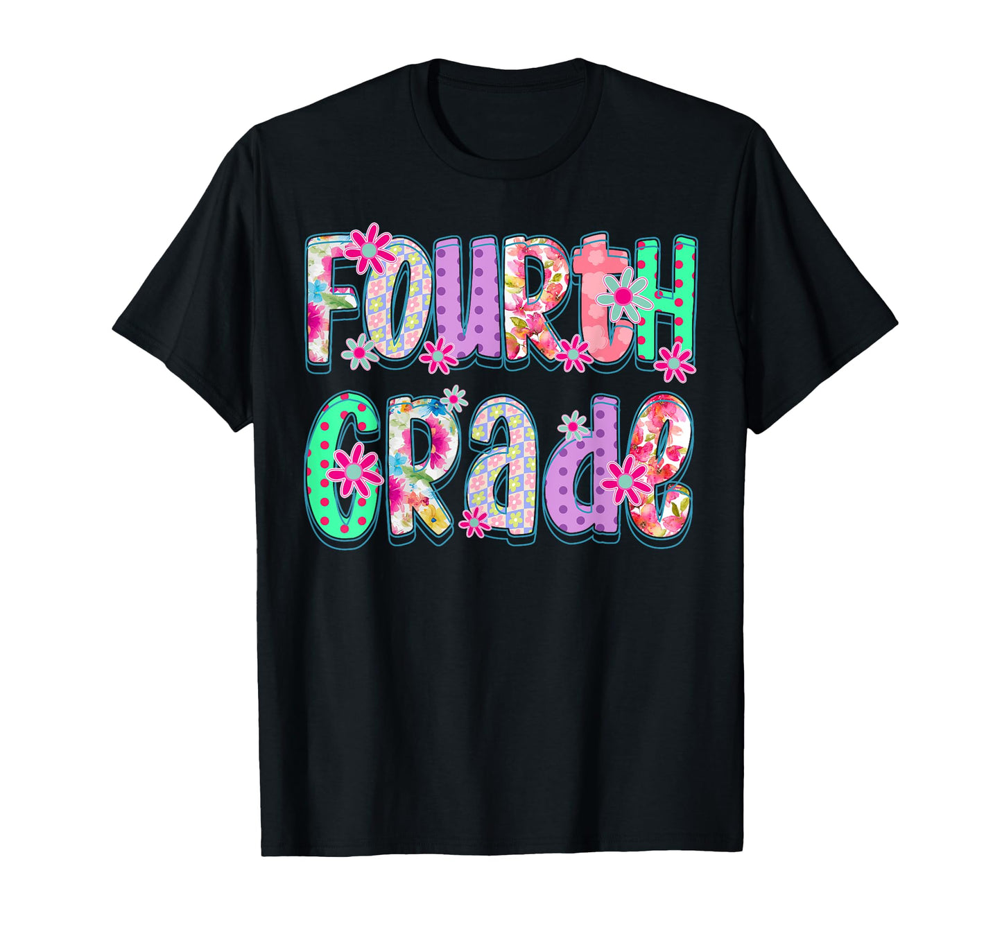 Preppy Back To School Floral 4th Grade Coquette Girl Kids T-Shirt