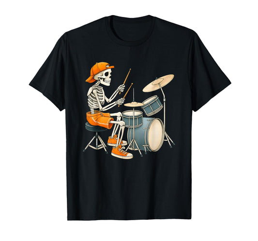 Drummer Skeleton Men Boys Drum Set T-Shirt