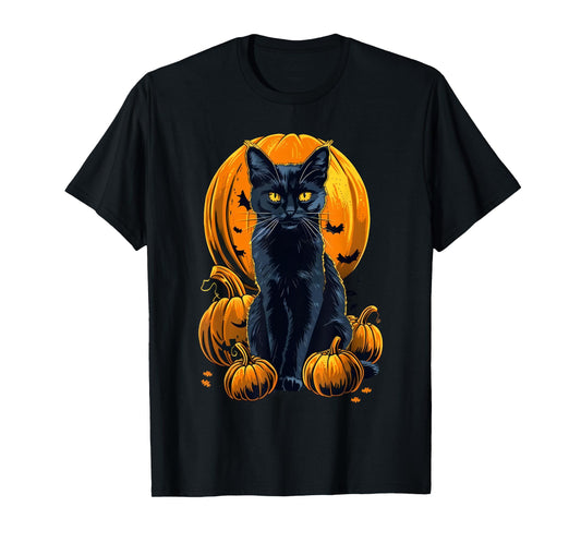 Retro Black Cat Halloween Pumpkin Costume For Women Men Kids T-Shirt