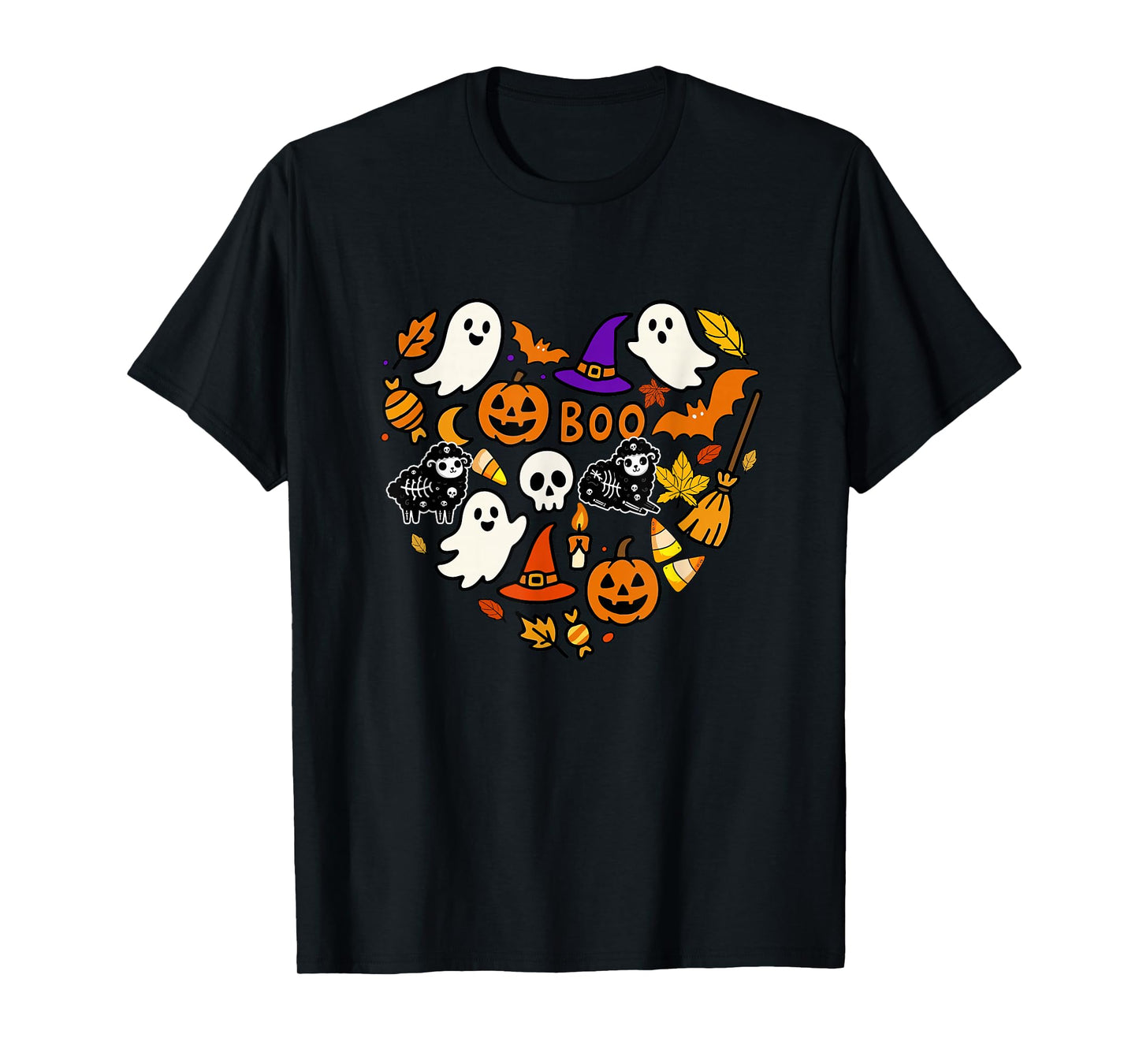 Group Sheeps Boo Ghosts Candy Corns Halloween Heart Shape T-Shirt