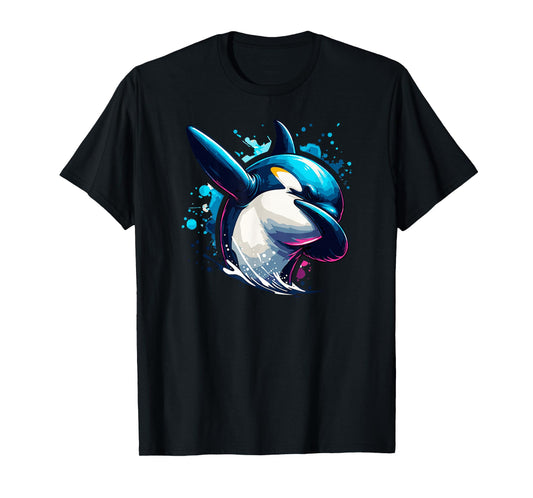 Dabbing Orca Whale Colorful Splash T-Shirt