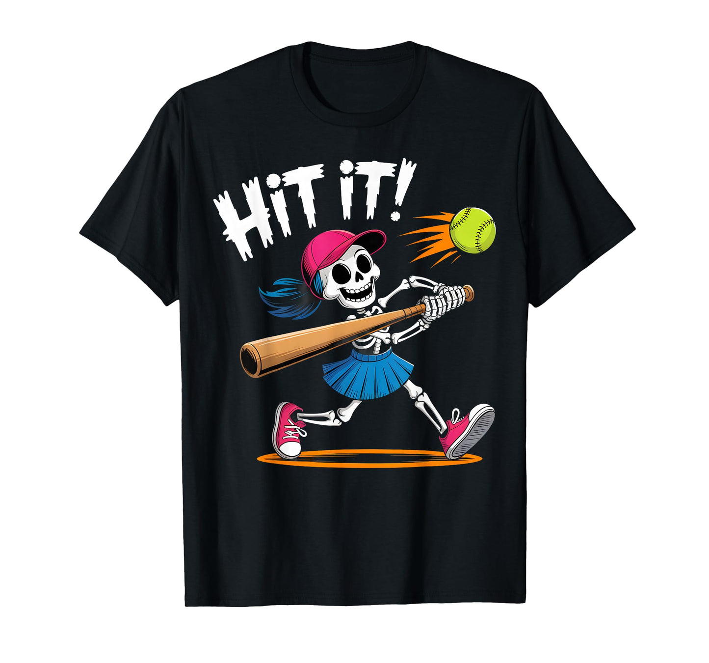Skeleton Girl Hit It Softball Halloween Costume T-Shirt