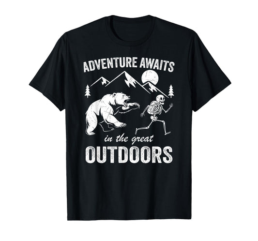 Adventure Awaits Skeleton Hiker Spooky Hiking Backpacking T-Shirt