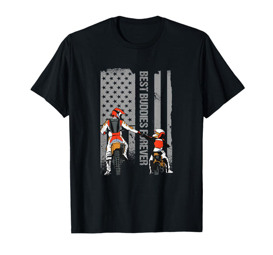Motocross Dirt Bike Fathers Day Best Dad American Flag Gift T-Shirt for Women Men