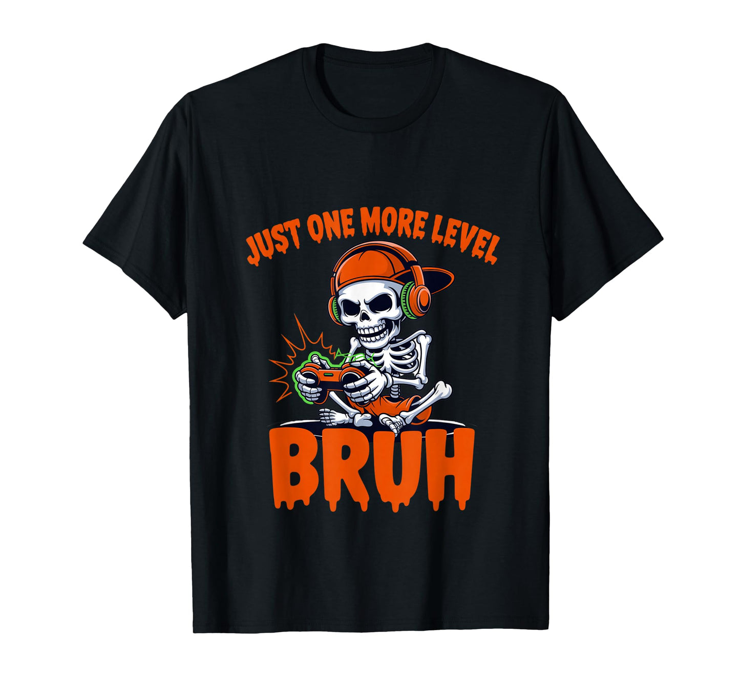 Just One More Level Skeleton Gamer Bruh Funny Halloween T-Shirt