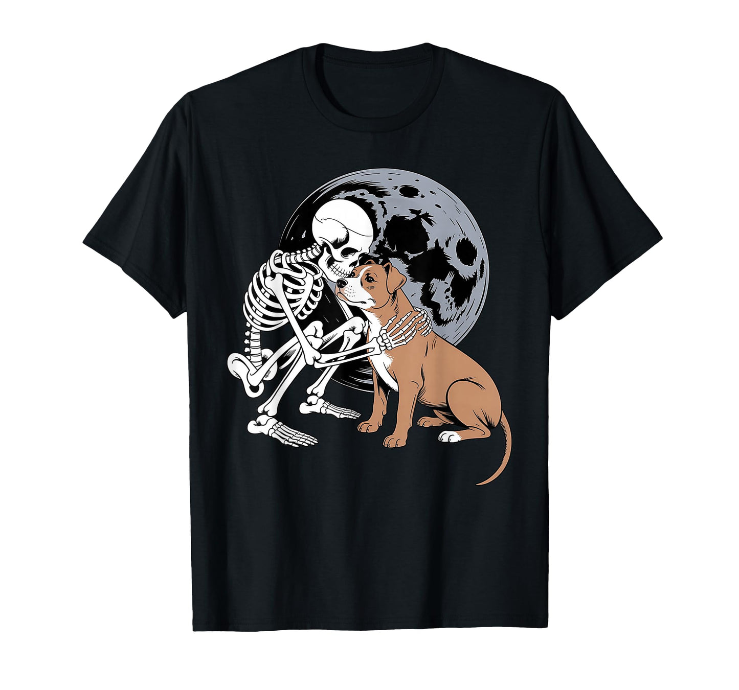 Skeleton Hugging Dog Halloween Pitbull Lover Mom Dad T-Shirt