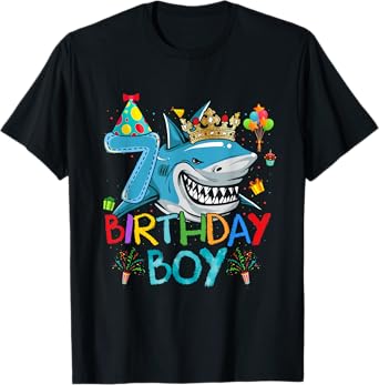 7th Birthday Shark Ocean Theme Party 7 Years Old For Boy T-Shirt