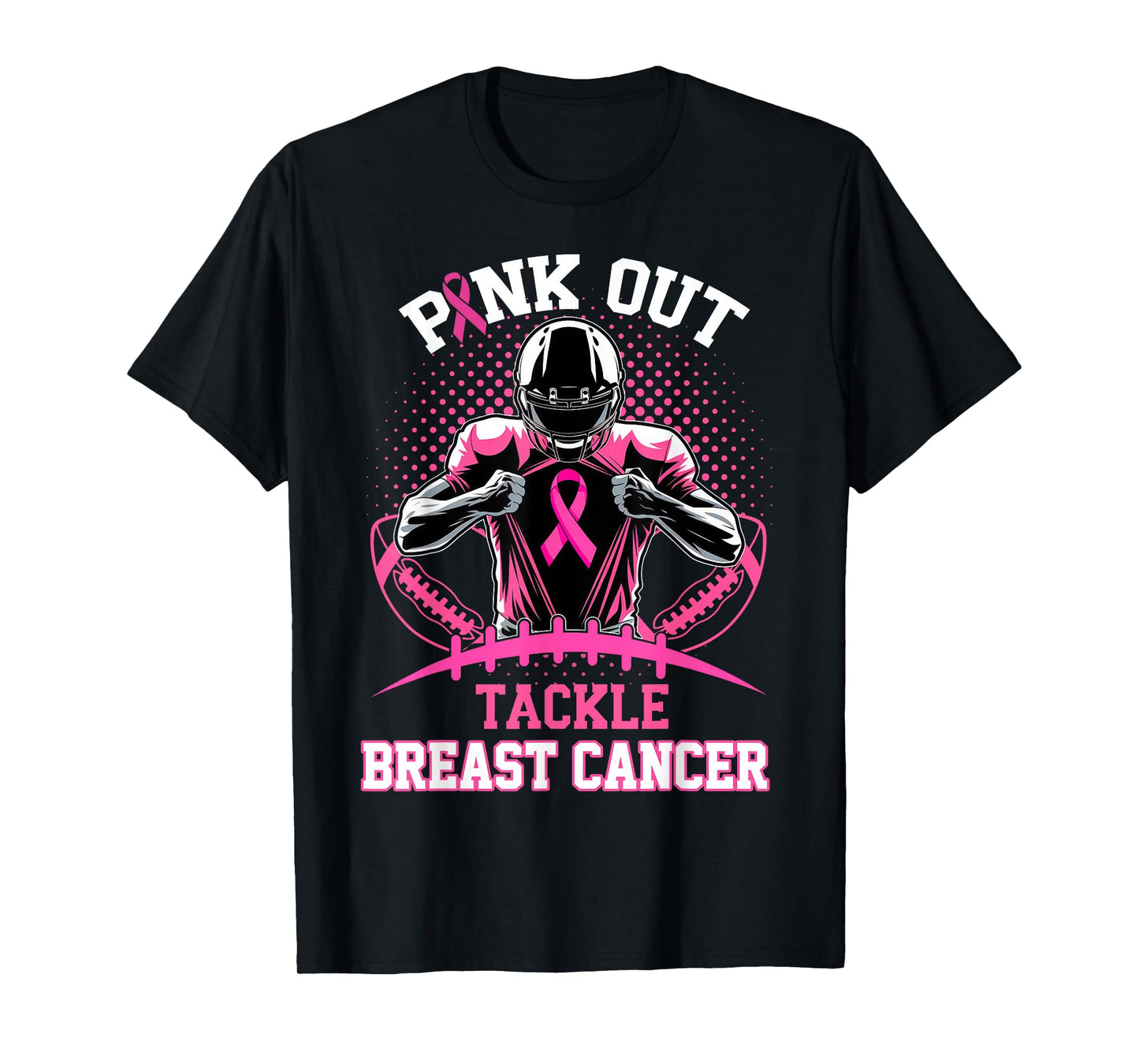 Pink Out Tackle Breast Cancer Awareness Football Pink Ribbon T-Shirt