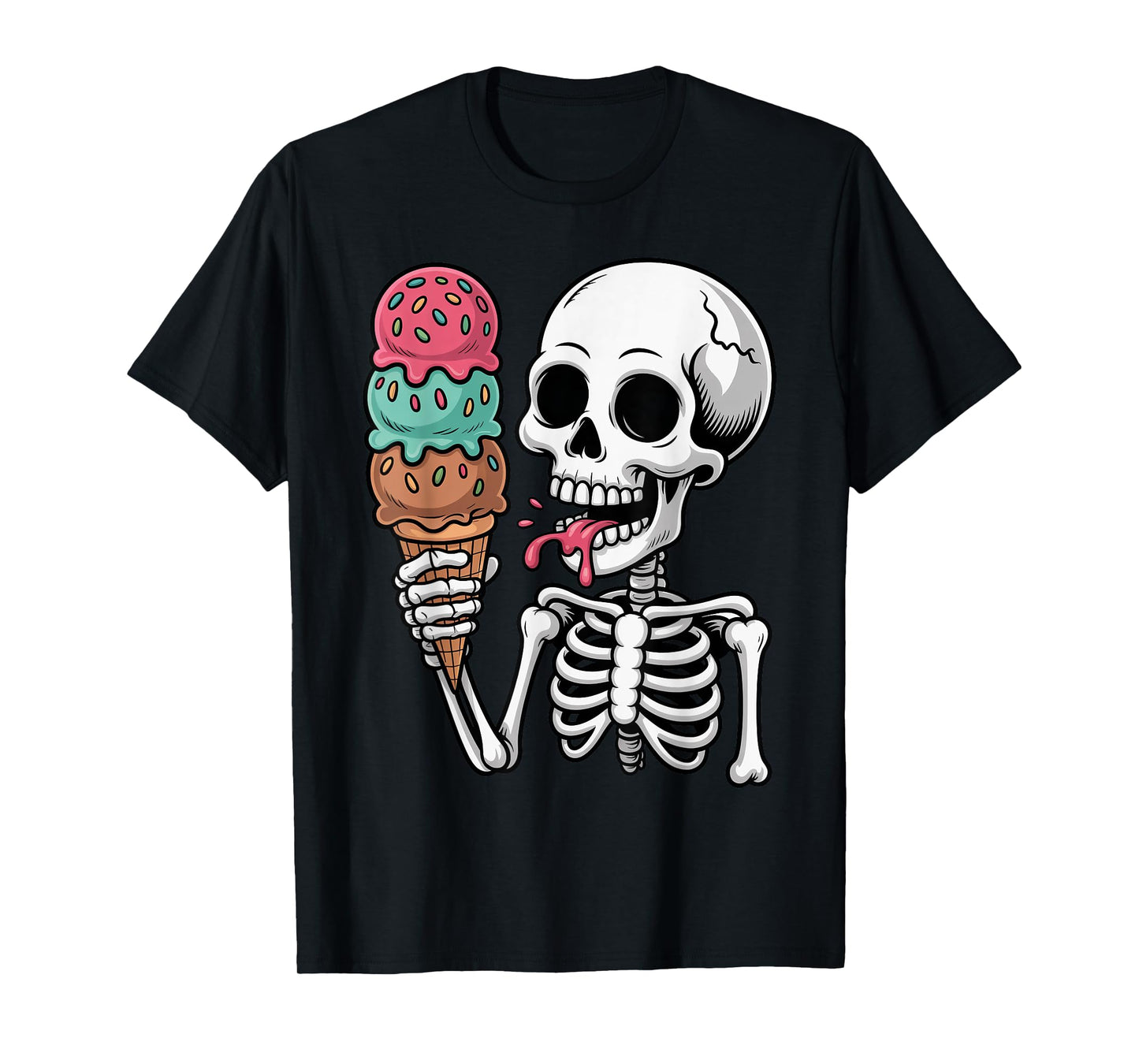 Halloween Creepy Skeleton Eating Ice Cream Trick or Treat T-Shirt
