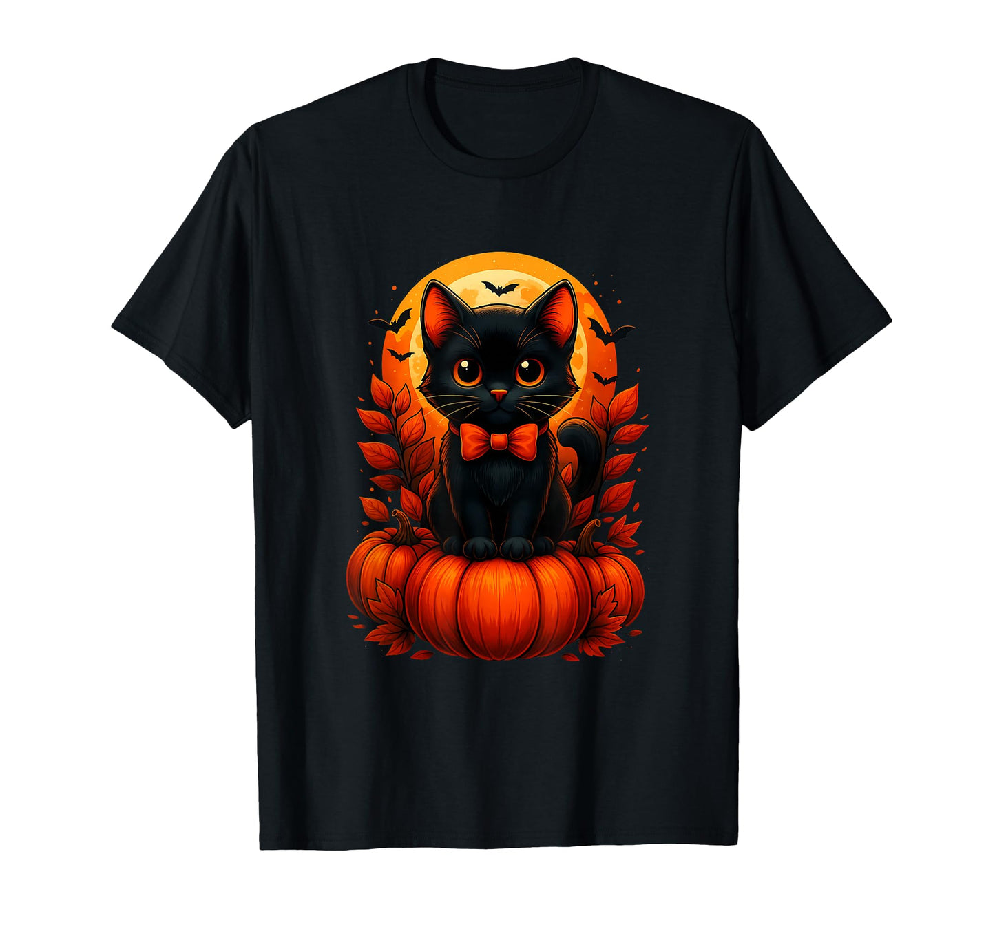 Retro Black Cat Pumpkin Halloween Costume Fall Autumn Season T-Shirt