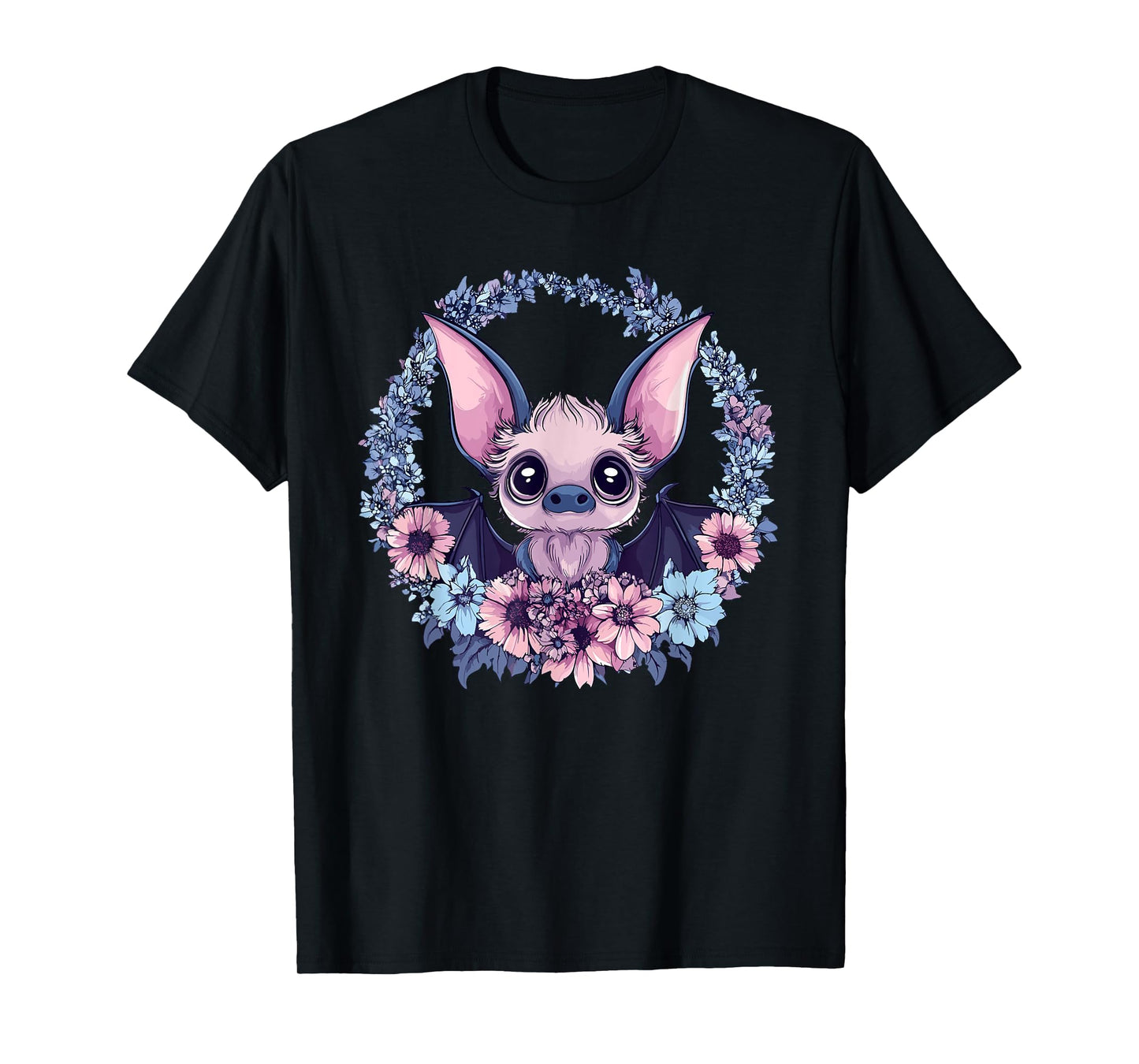 Adorable Bat Surrounded By Beautiful Flowers T-Shirt