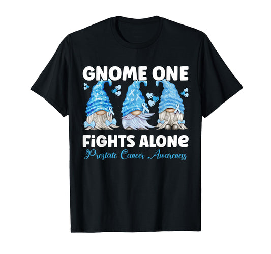 Gnome One Fights Alone Light Blue| Prostate Cancer Awareness T-Shirt