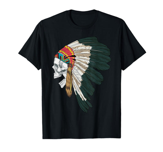 American Skull Native Indian Eagle Chief Tribal Headdress T-Shirt