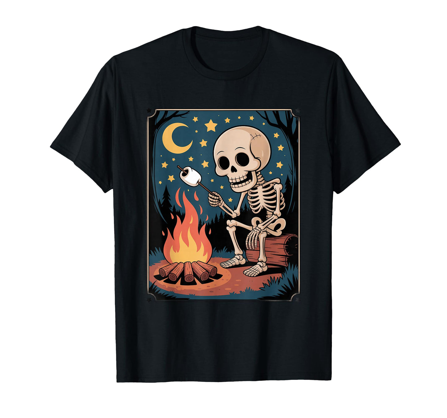 Skeleton Eating Smores Hiker Camper Halloween Camping T-Shirt