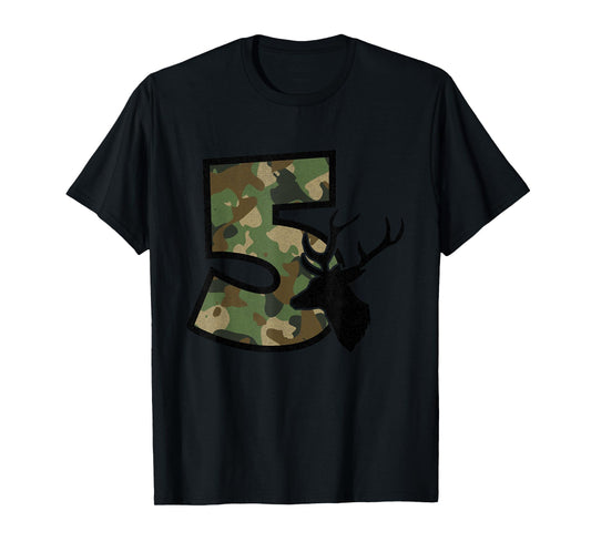 Country Boys Camo 5 Five Year Old Birthday Deer Hunter Theme T-Shirt