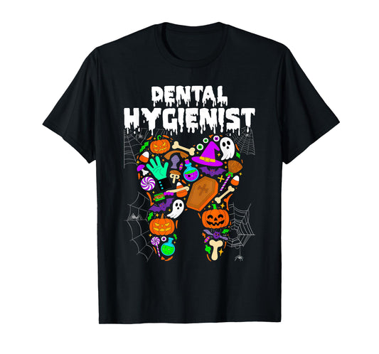 Dental Hygienist Funny Tooth Skeleton Halloween Costumes T-Shirt