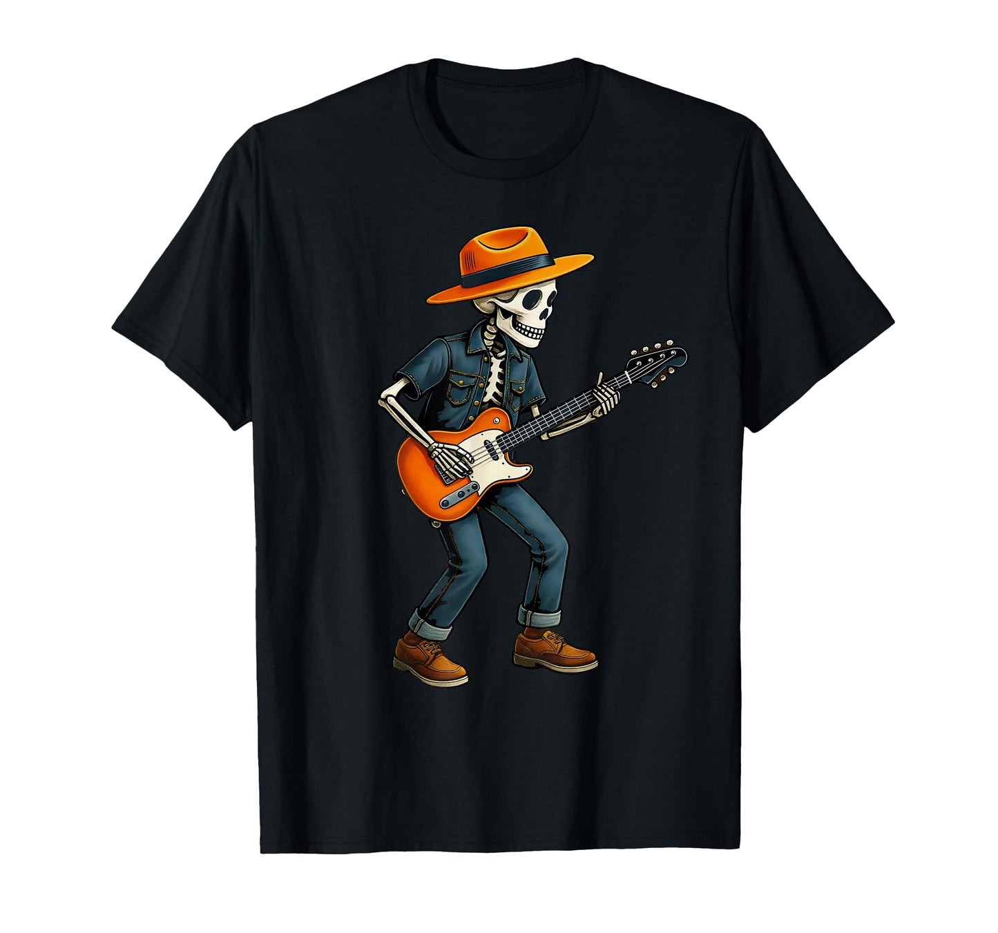 Skeleton Guitar Guitarist Rock Band Halloween Costume Funny T-Shirt