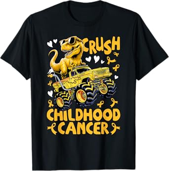 Crush Childhood Cancer Awareness Monster Truck Dinosaur T-Shirt