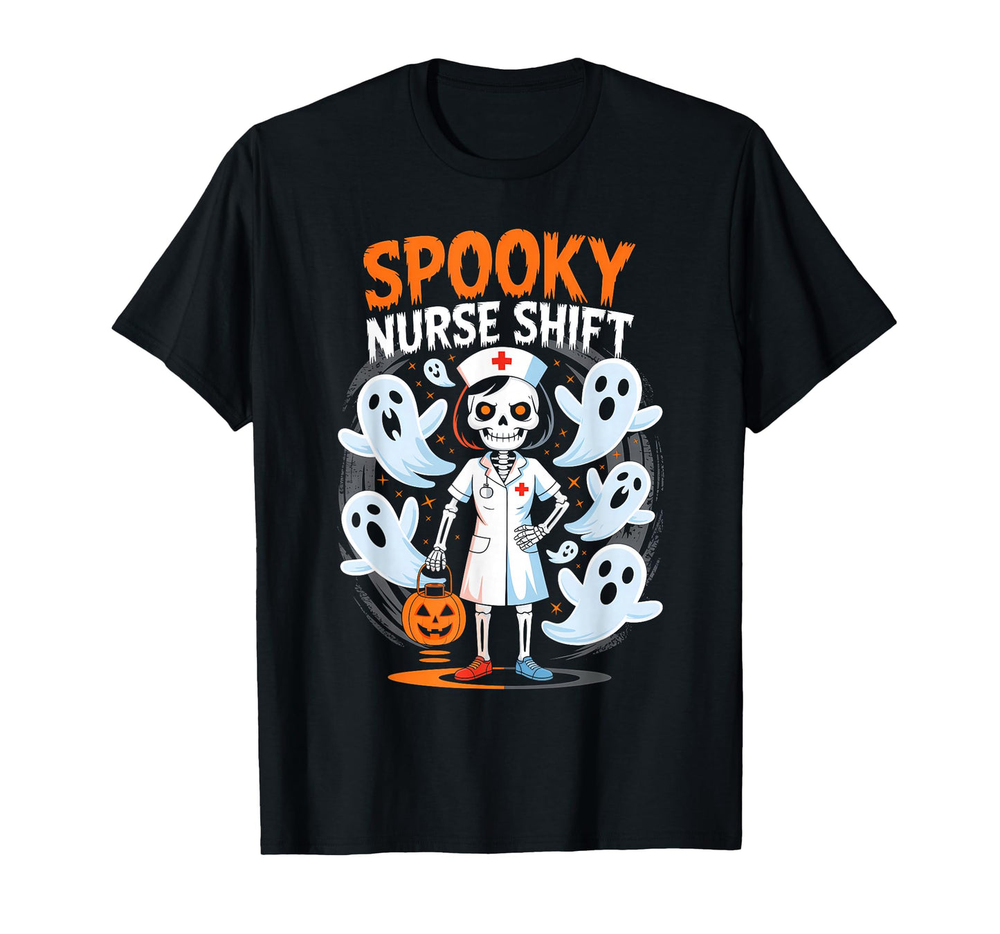 Spooky Nurse Shift Nurse Skeleton Ghost Halloween T-Shirt