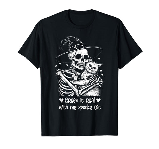 Creep It Real, with My Spooky Cat Halloween Skeleton Pet T-Shirt