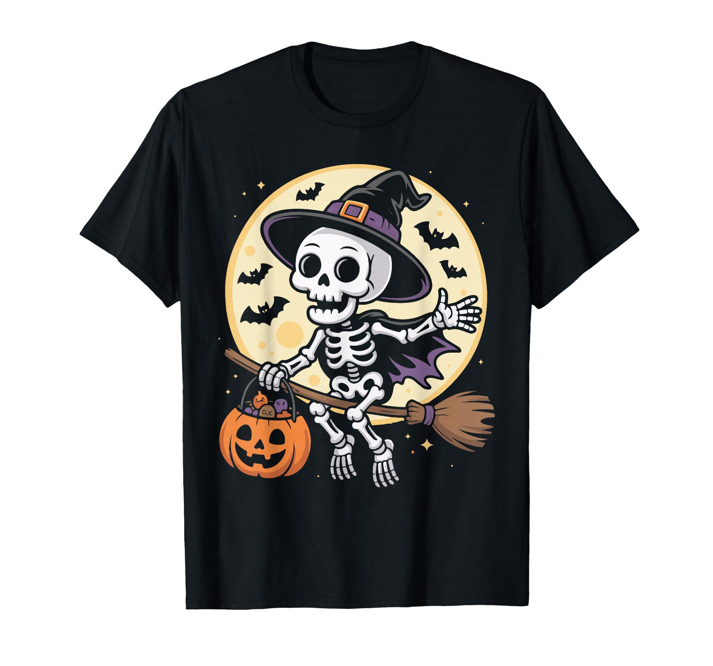 Skeleton Witch Hat Pumpkin Ghost Spooky Halloween Costume T-Shirt