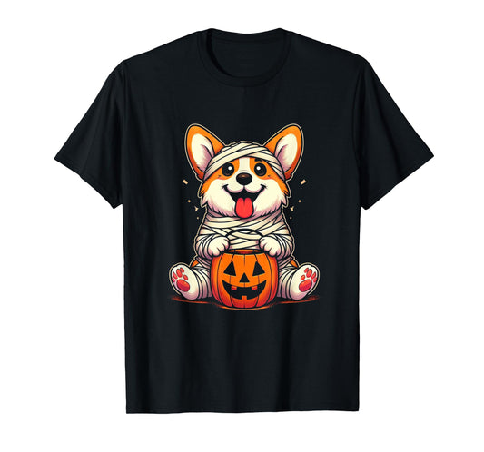 Cute Halloween Costume Welsh Corgi Mummy Dog Lover Men Women Kids T-Shirt