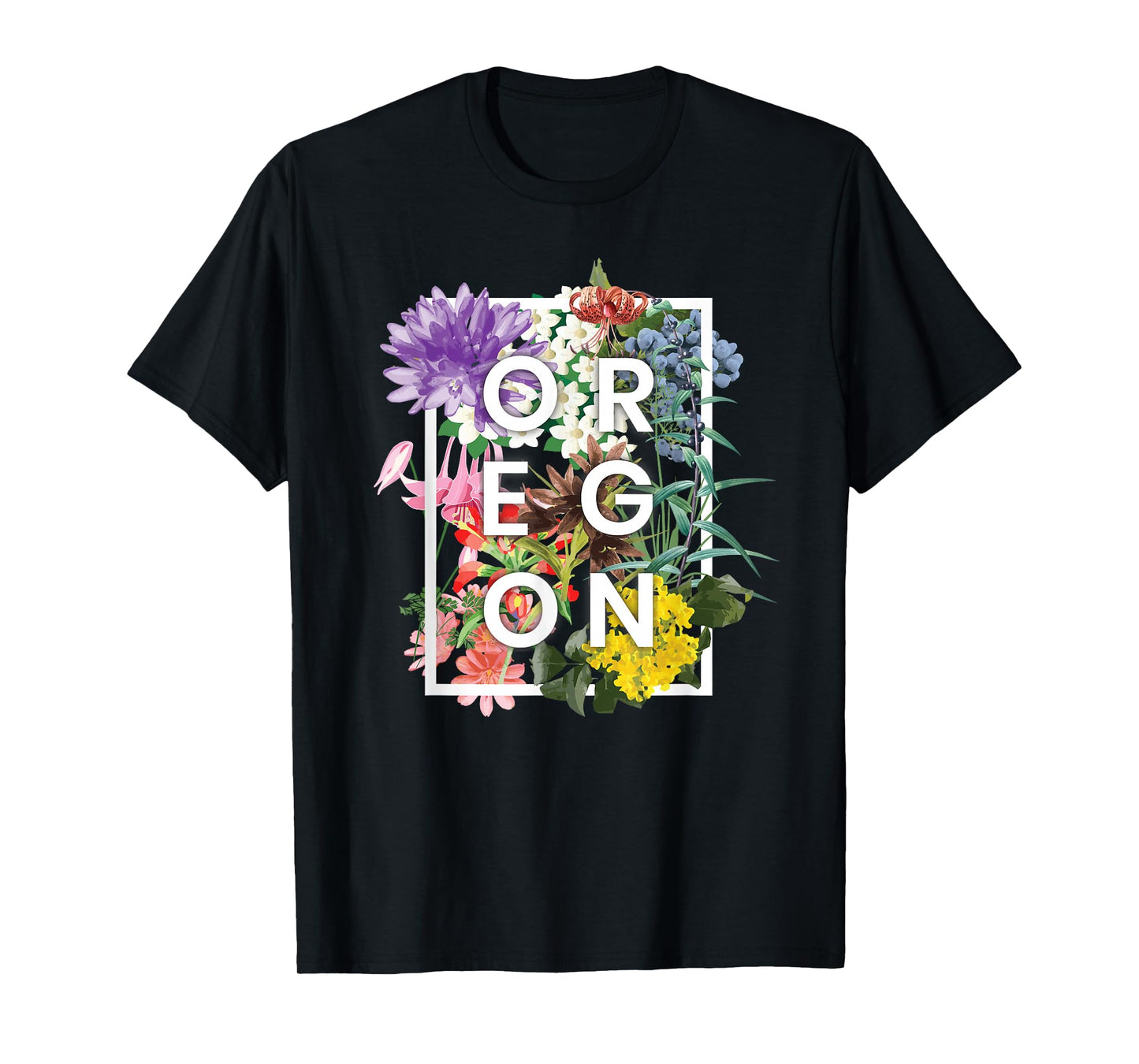 Flowers of Oregon Word Art - Oregon State USA Souvenir T-Shirt