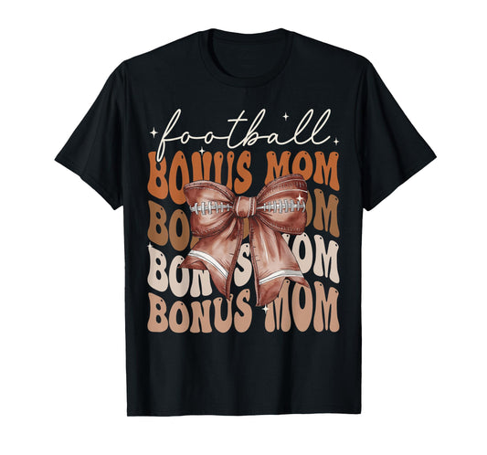 Football Bonus Mom American Football Coquette Bow Groovy T-Shirt