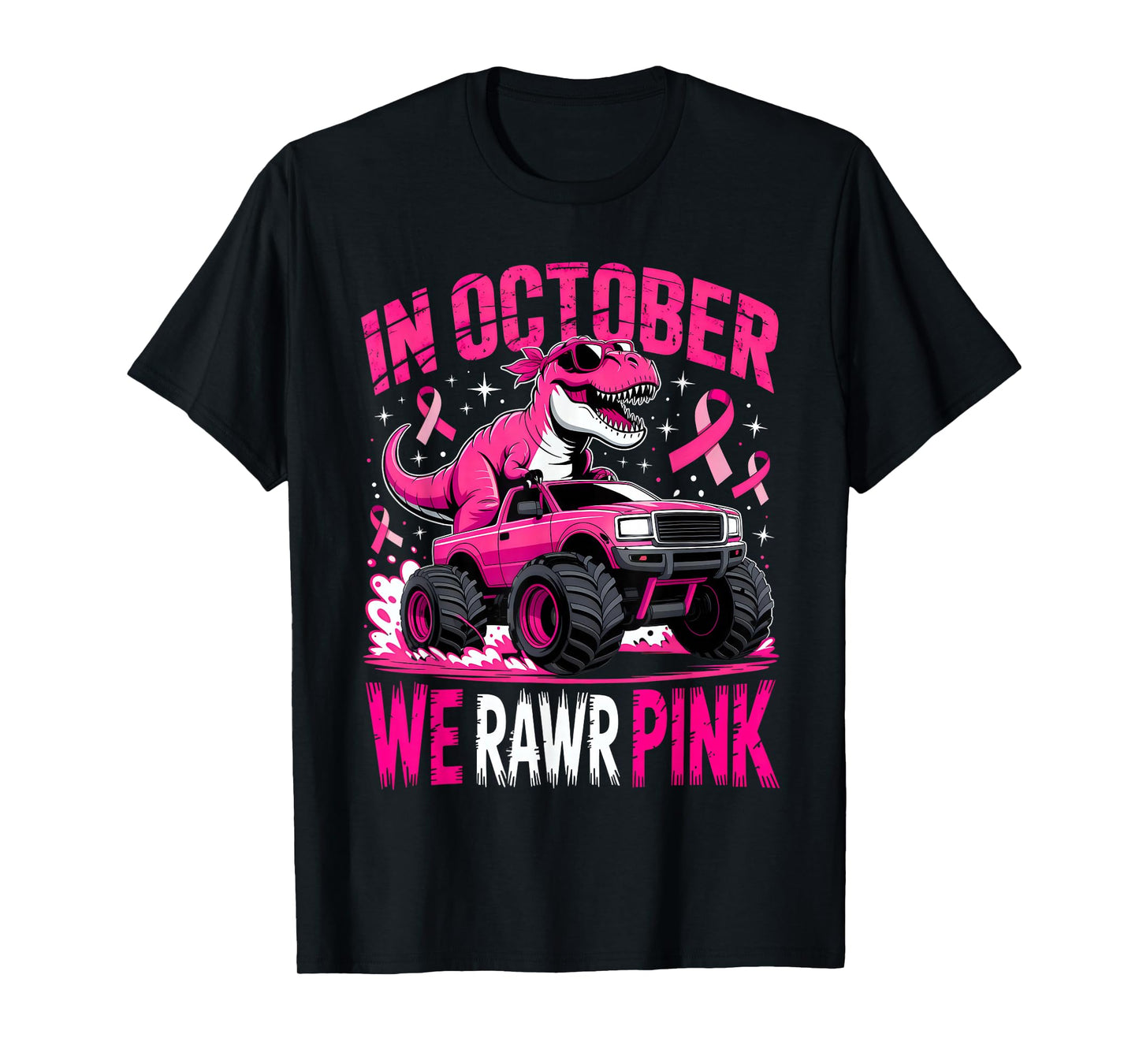 Trex Dino in October We Wear Pink Breast Cancer Awareness T-Shirt
