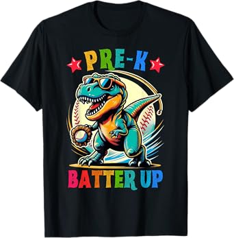 First day back to School Pre-k Kids Baseball Dinosaur Boys T-Shirt