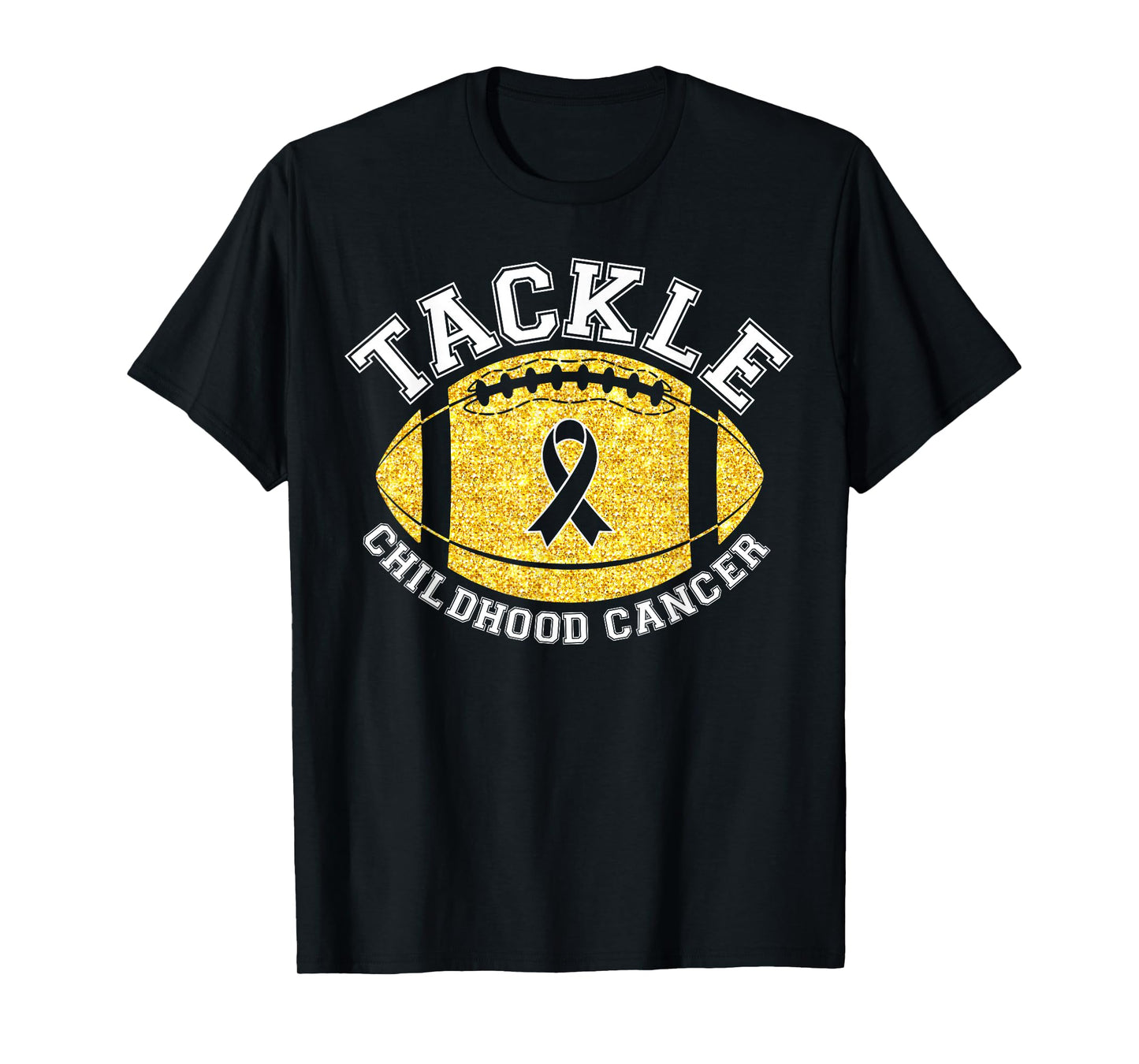 Tackle Childhood Cancer Awareness Football Gold Ribbon T-Shirt