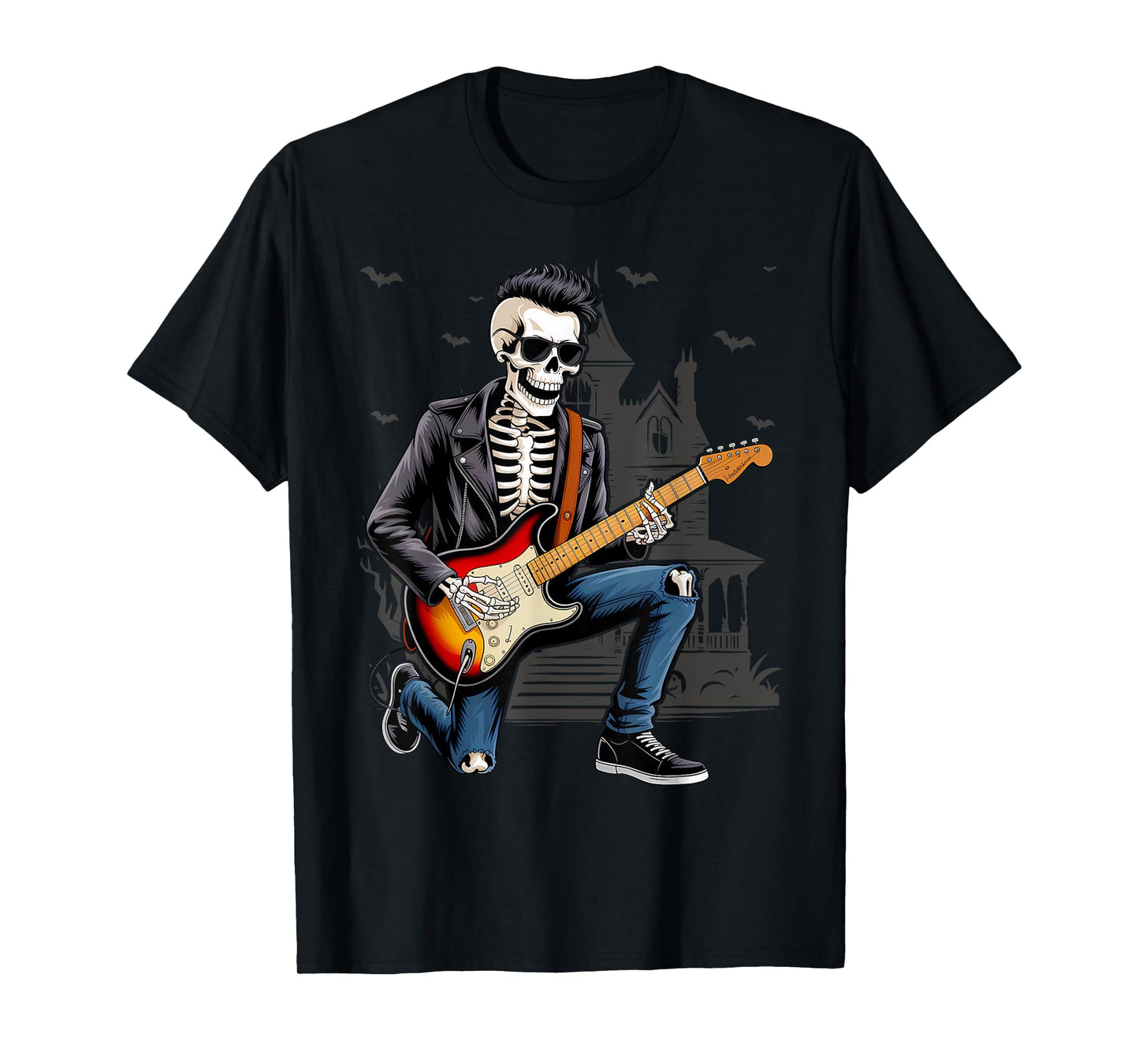 Funny Rock Skeleton Electric Guitar Rocker Men Boys Kids T-Shirt