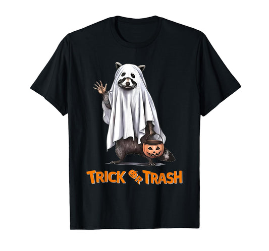 Trick Or Trash Funny Raccoon Halloween Ghost Costume Racoon T-Shirt