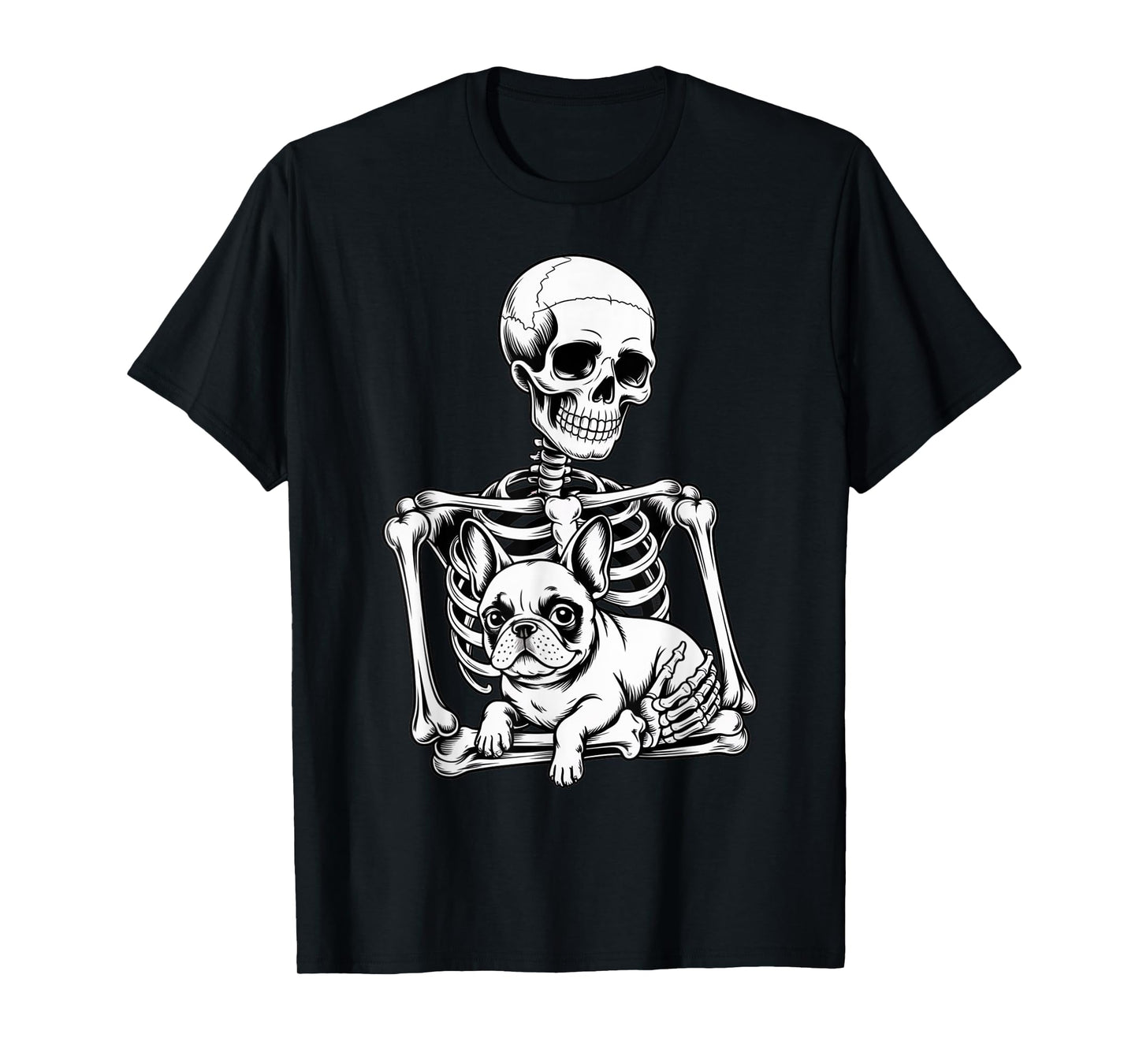 Skeleton Hugging French Bulldog Halloween Dog Lover Design T-Shirt