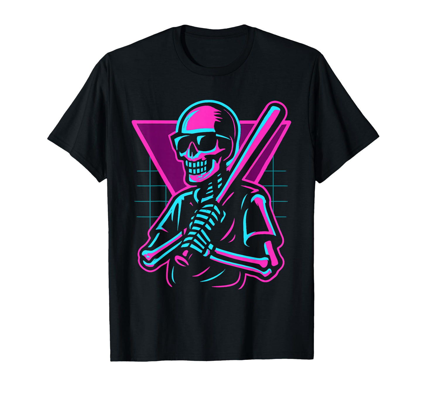 Retro 80s Skeleton Baseball Graphic Vaporwave Batter T-Shirt
