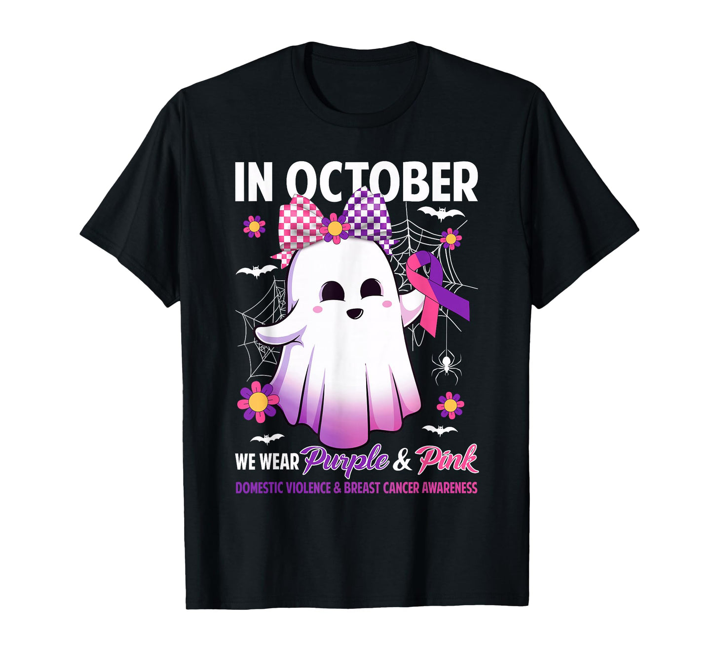 October We Wear Purple Pink Domestic Violence Breast Cancer T-Shirt