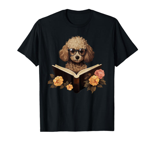 Cute Cottagecore Aesthetic Dog Poodle Reading Book T-Shirt